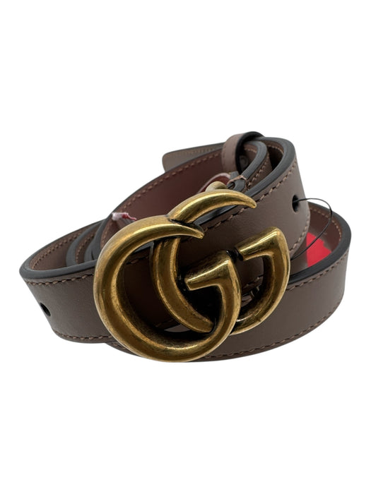 Gucci Taupe Leather Thin Gold Hardware Logo Buckle Belts Taupe / L