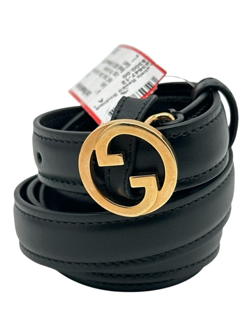 Gucci Black Calfskin Gold hardware Logo Thin Belts Black / L