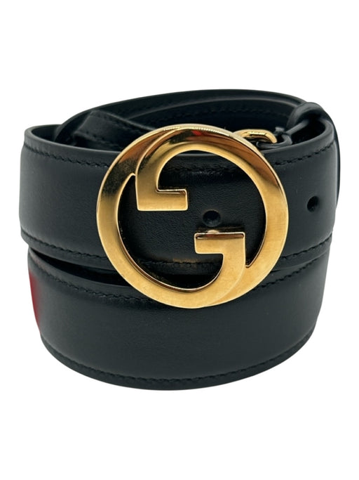 Gucci Black Calfskin Gold hardware Logo Medium Width Belts Black / L