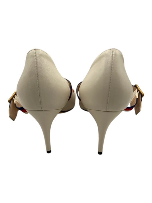 Gucci Shoe Size 39.5 Cream, Red & Blue Leather Pointed Toe Grosgrain Pumps Cream, Red & Blue / 39.5