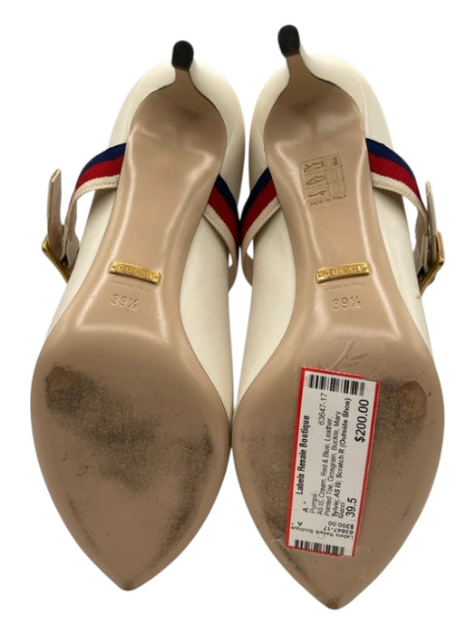 Gucci Shoe Size 39.5 Cream, Red & Blue Leather Pointed Toe Grosgrain Pumps Cream, Red & Blue / 39.5