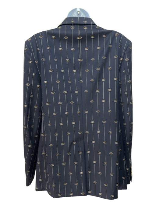 Gucci Size 46 navy & gold Wool & Silk Woven Double Breast Gucci logo Jacket navy & gold / 46