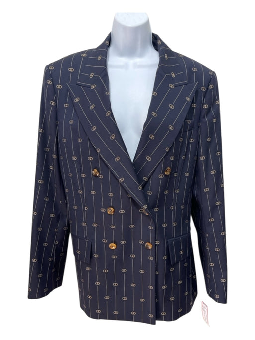 Gucci Size 46 navy & gold Wool & Silk Woven Double Breast Gucci logo Jacket navy & gold / 46