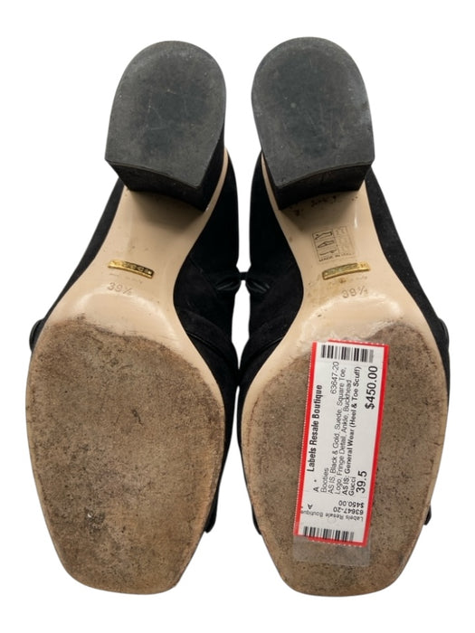 Gucci Shoe Size 39.5 Black & Gold Suede Square Toe Logo Fringe Detail Booties Black & Gold / 39.5