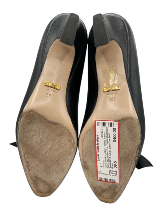 Gucci Shoe Size 39.5 Black Leather Pointed Square Toe Logo Ribbon Bow Pumps Black / 39.5