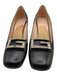 Gucci Shoe Size 40 Black Grosgrain Leather trim Square Toe Crystal Logo Pumps Black / 40