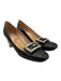 Gucci Shoe Size 40 Black Grosgrain Leather trim Square Toe Crystal Logo Pumps Black / 40