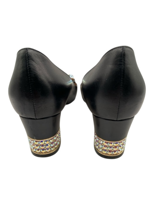 Gucci Shoe Size 40 Black Grosgrain Leather trim Square Toe Crystal Logo Pumps Black / 40