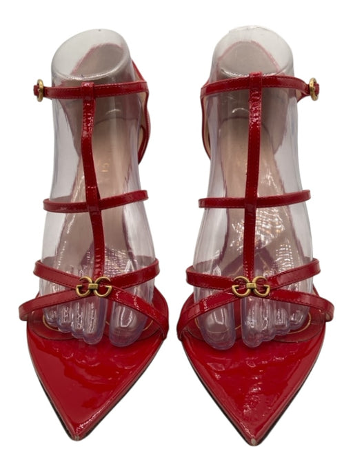 Gucci Shoe Size 39.5 Red Patent Leather Pointed Toe Caged Ankle Strap Sandals Red / 39.5
