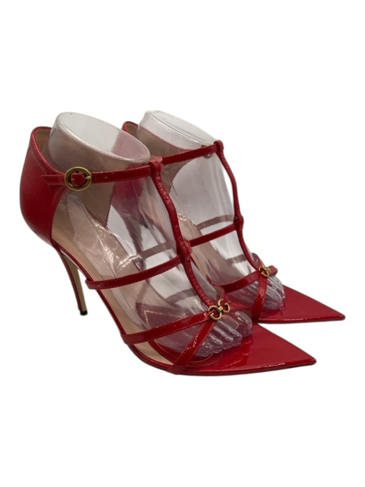 Gucci Shoe Size 39.5 Red Patent Leather Pointed Toe Caged Ankle Strap Sandals Red / 39.5
