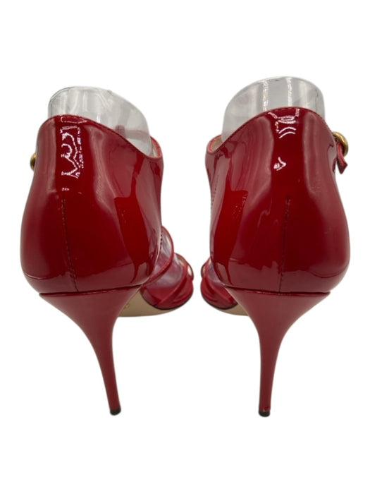 Gucci Shoe Size 39.5 Red Patent Leather Pointed Toe Caged Ankle Strap Sandals Red / 39.5