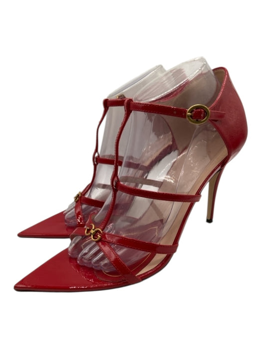 Gucci Shoe Size 39.5 Red Patent Leather Pointed Toe Caged Ankle Strap Sandals Red / 39.5