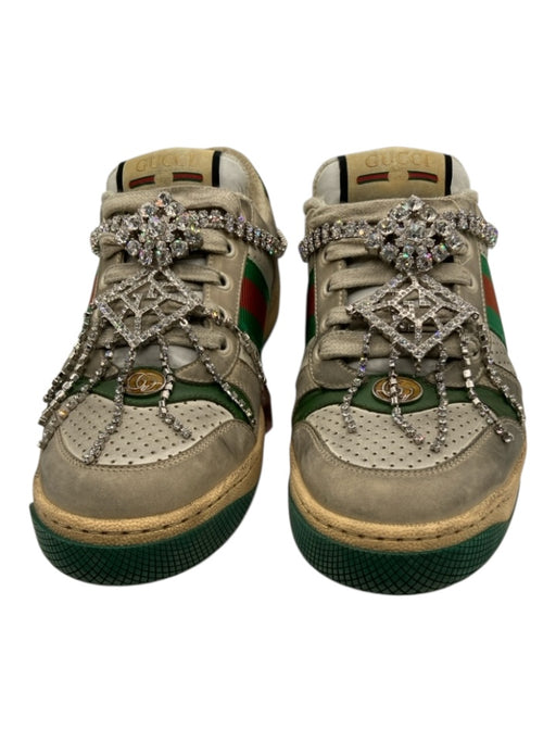 Gucci Shoe Size 40 Cream, Green & Red Leather Grosgrain Perforated Sneakers Cream, Green & Red / 40