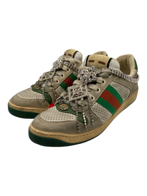 Gucci Shoe Size 40 Cream, Green & Red Leather Grosgrain Perforated Sneakers Cream, Green & Red / 40