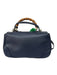 Gucci Navy Pebble Leather Bamboo Accent Removeable Shoulder Strap Satchel Bag Navy / Medium