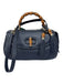 Gucci Navy Pebble Leather Bamboo Accent Removeable Shoulder Strap Satchel Bag Navy / Medium