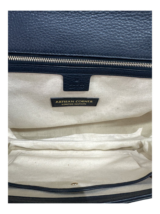 Gucci Navy Pebble Leather Bamboo Accent Removeable Shoulder Strap Satchel Bag Navy / Medium