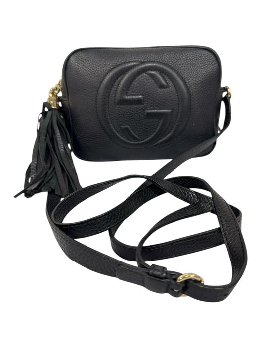 Gucci Black Pebbled Leather Tassel Detail Logo Crossbody Bag Black / Small