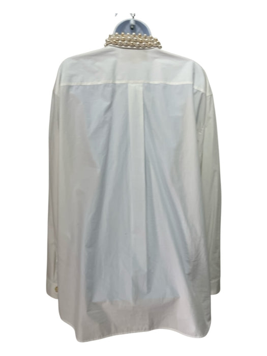 Gucci Size 50 White & blush Cotton Long Sleeve Detachable Pearl Collar Top White & blush / 50