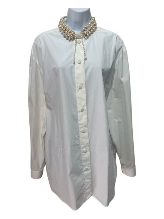 Gucci Size 50 White & blush Cotton Long Sleeve Detachable Pearl Collar Top White & blush / 50