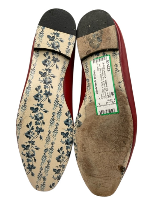 Gucci Shoe Size 40 Red & Black Leather Snake Trim Round Toe Logo & Bow Flats Red & Black / 40