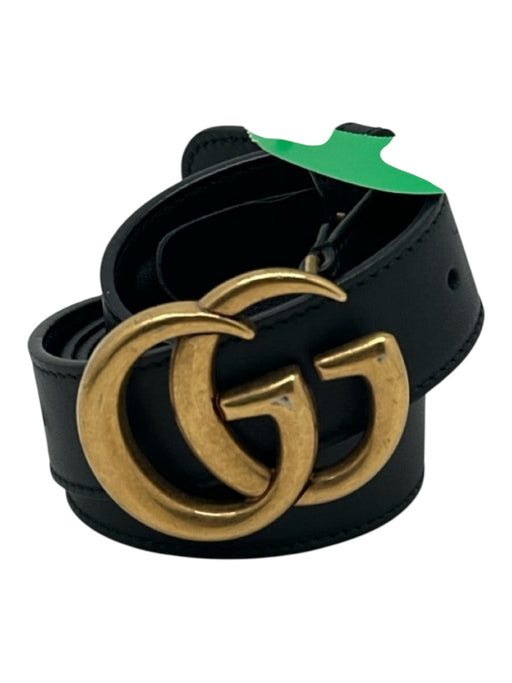 Gucci Black & Gold Leather Marmont Gold Buckle Medium Width Double G Belts Black & Gold / L