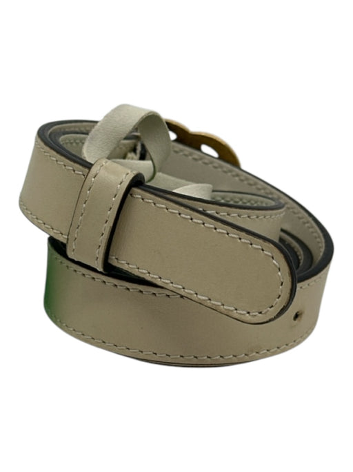 Gucci Cream & Gold Leather Marmont Gold Buckle Double G's Slim Belts Cream & Gold / L