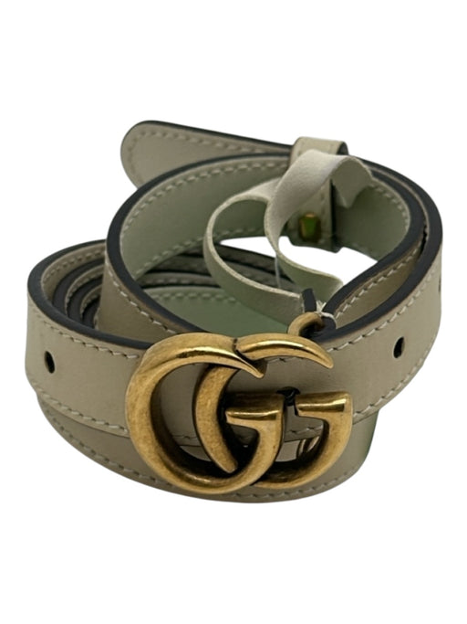 Gucci Cream & Gold Leather Marmont Gold Buckle Double G's Slim Belts Cream & Gold / L