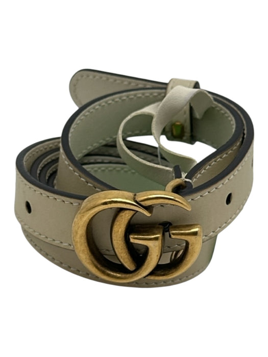 Gucci Cream & Gold Leather Marmont Gold Buckle Double G's Slim Belts Cream & Gold / L