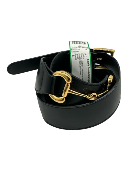 Gucci Black Leather Gold hardware Horsebit Buckle Back Belts Black / L
