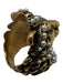 Gucci Gold, Green & White Gold Tone Metal Pearl Detail Rhinestone lion Ring Gold, Green & White