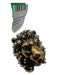 Gucci Gold, Green & White Gold Tone Metal Pearl Detail Rhinestone lion Ring Gold, Green & White