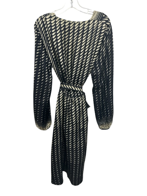 Gucci Size 48 Black & Cream Silk Long Sleeve Tear Drops Stripes Mid Dress Black & Cream / 48