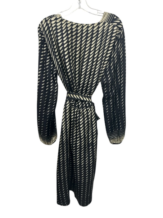 Gucci Size 48 Black & Cream Silk Long Sleeve Tear Drops Stripes Mid Dress Black & Cream / 48