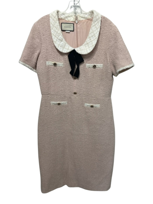 Gucci Size 48 / 12 / L Powder Pink, Cream & Black Cotton Blend Boucle Midi Dress Powder Pink, Cream & Black / 48 / 12 / L