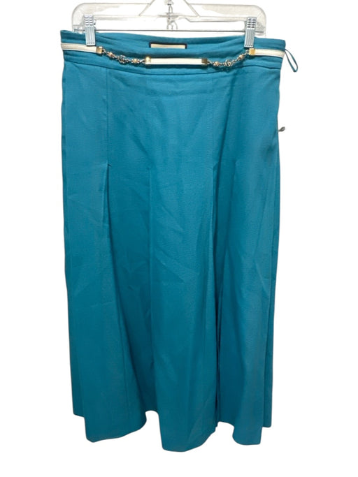 Gucci Size 48 Turquiose Viscose Blend Leather Belt Gold Hardware Pleated Skirt Turquiose / 48