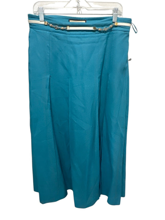 Gucci Size 48 Turquiose Viscose Blend Leather Belt Gold Hardware Pleated Skirt Turquiose / 48