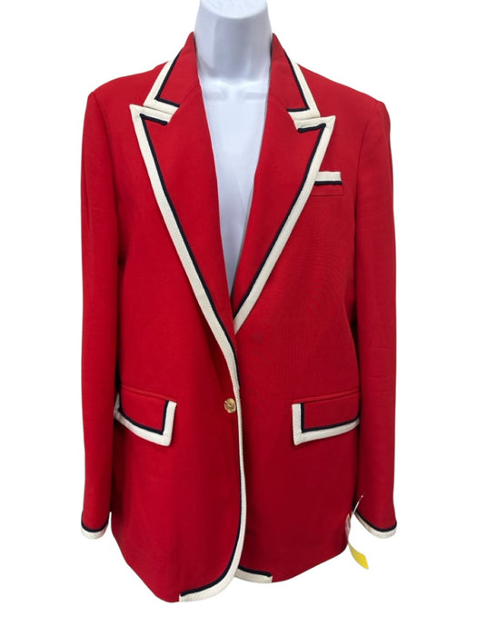 Gucci Size 46 Red, White & Navy Viscose Blend Flap Pocket Blazer Pant Set Red, White & Navy / 46