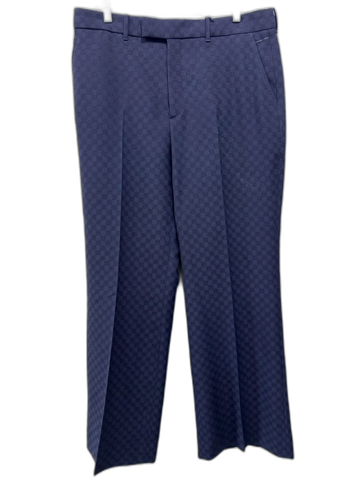 Gucci Size 48 Dark Blue Wool Jacquard 2 button Gold Buttons Blazer Jacket Dark Blue / 48