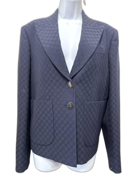 Gucci Size 48 Dark Blue Wool Jacquard 2 button Gold Buttons Blazer Jacket Dark Blue / 48