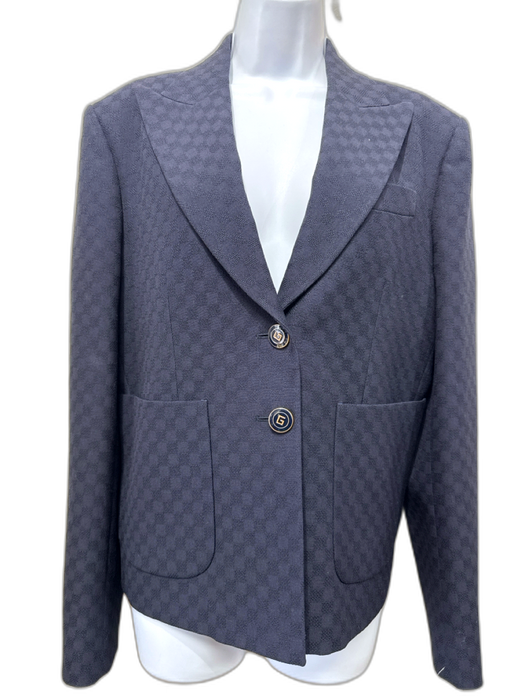 Gucci Size 48 Dark Blue Wool Jacquard 2 button Gold Buttons Blazer Jacket Dark Blue / 48