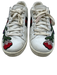 Gucci Shoe Size 39 White, Red, Green Leather Lace Up Floral Applique Sneakers White, Red, Green / 39