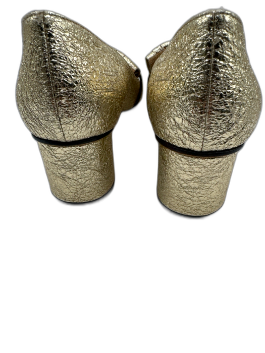 Gucci Shoe Size 39.5 Gold Leather Metallic Foil GG Logo Fringe Loafers Gold / 39.5