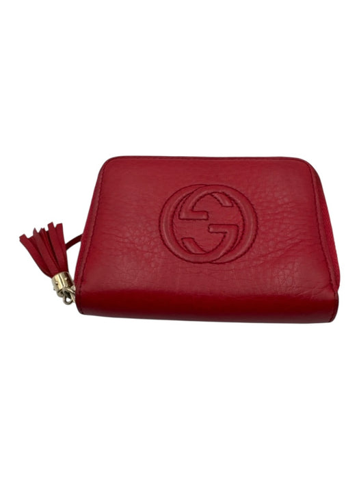 Gucci Red Leather Logo Zip Around small Wallets Red