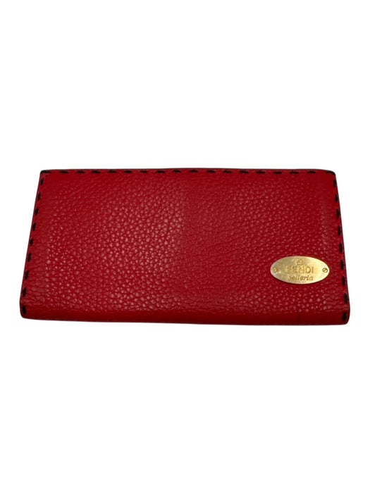 Fendi Red Leather Stitching Gold Hardware Bifold Wallets Red