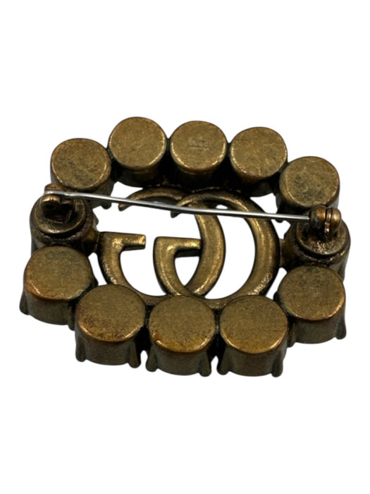Gucci Brass Metal Logo Jeweled Pin Brooch Brass