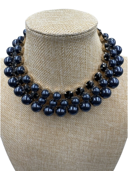 Gucci Navy Blue Faux Pearl Jeweled Light Gold Hardware Bib Choker Necklace Navy Blue