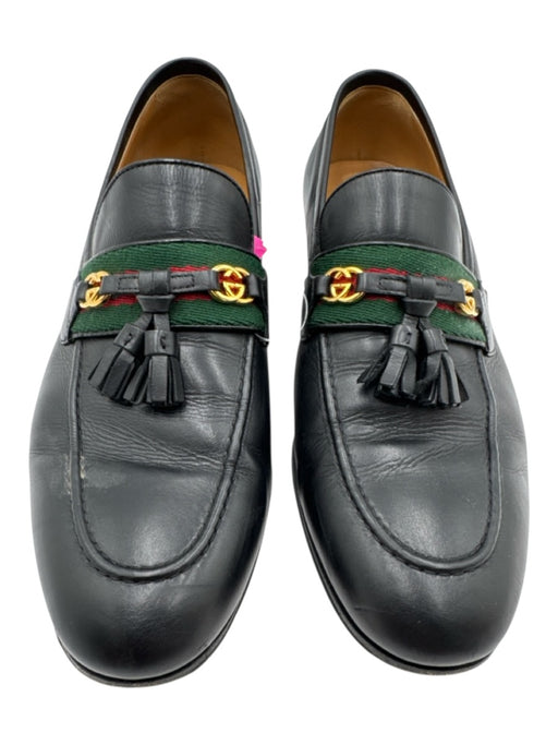 Gucci Shoe Size 40 Black Leather Web Stripe Closed Toe Loafer Stacked Sole Shoes Black / 40