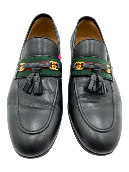 Gucci Shoe Size 40 Black Leather Web Stripe Closed Toe Loafer Stacked Sole Shoes Black / 40