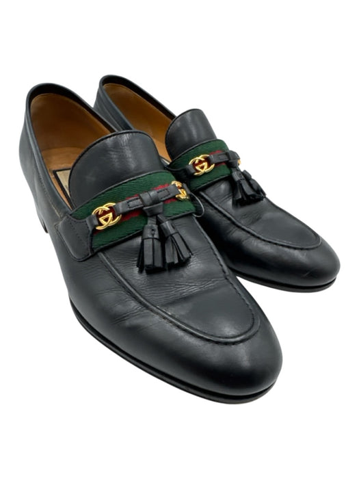 Gucci Shoe Size 40 Black Leather Web Stripe Closed Toe Loafer Stacked Sole Shoes Black / 40